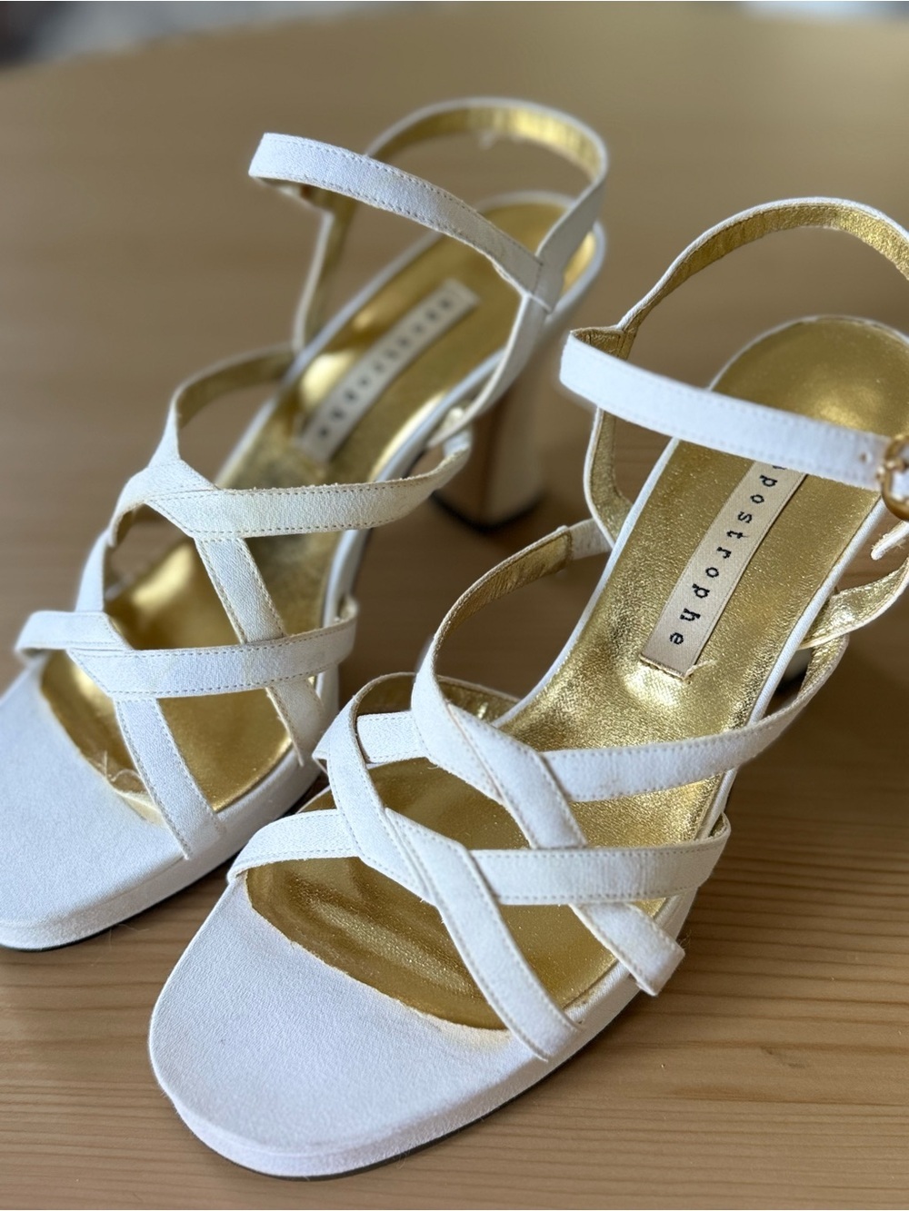Apostrophe White Strappy Block Heel Sandals Y2K platform heels kittenblock heels - Picture 5 of 9